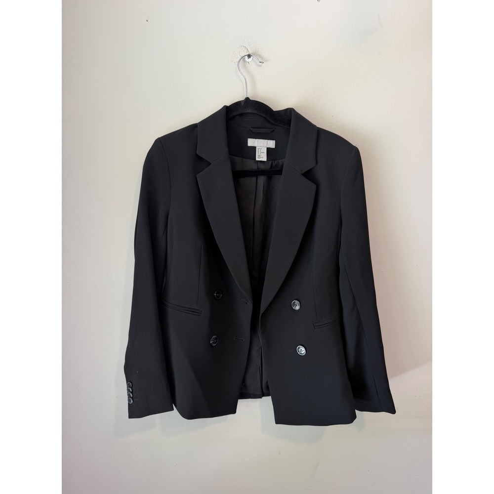 HM Women Black Double Breasted Blazer Jacket Peak Lapel Size 8 0529101 6
